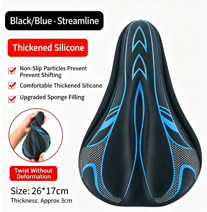 Streamlined, Thickened Silicone Bike Saddle Cover | Ergonomic, Hollow, Breathable, Shock-Absorbing Saddle | Universal Comfort Accessory for Mountain Bikes and Road Bikes