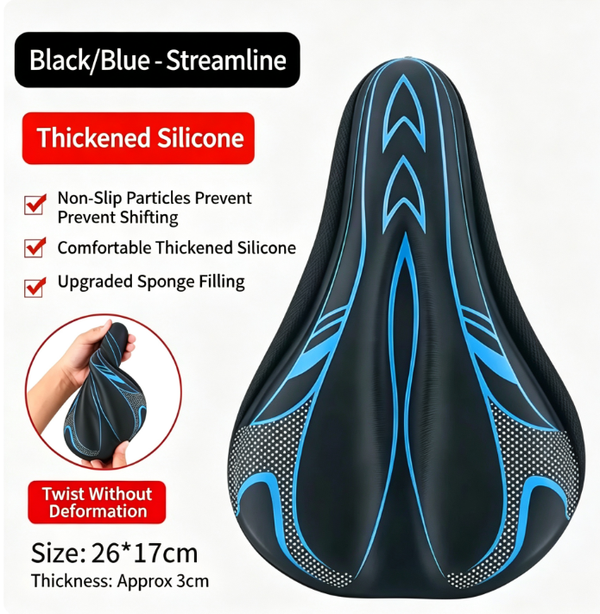Streamlined, Thickened Silicone Bike Saddle Cover | Ergonomic, Hollow, Breathable, Shock-Absorbing Saddle | Universal Comfort Accessory for Mountain Bikes and Road Bikes