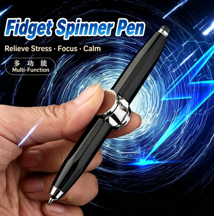 Metal LED Fidget Spinner Pen | Stress Relief Rotating Ballpoint Pen with Light | Anxiety ADHD Focus Tool for Students & Adults | Multifunctional Decompression Writing Instrument