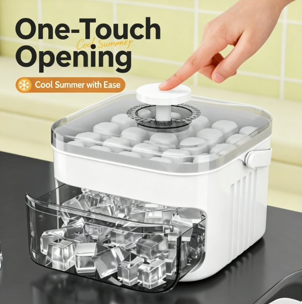 Push-Button Ice Tray | Dual-Layer 50-Cube Ice Maker and Storage in One | One-Touch Release, Large-Capacity Household Ice Cube Mold
