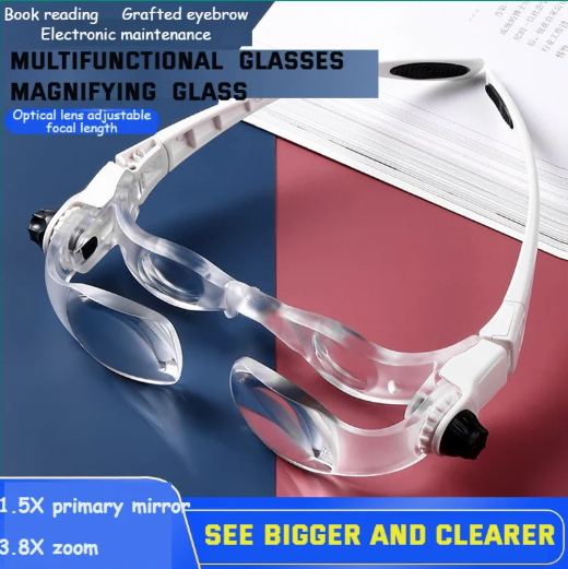 Upgraded 1.5-3.8X Adjustable EyeglassMagnifer Wearable Reading Adjustable Focus Glasses Magnifying Glass Electronic Repair Welding