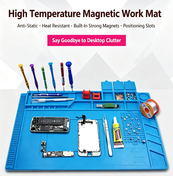 High-Temperature-Resistant Magnetic Grooved Workbench – Silicone Heat-Resistant Soldering Mat for Cell Phone and Computer Repairs 30X20cm/45X30cm