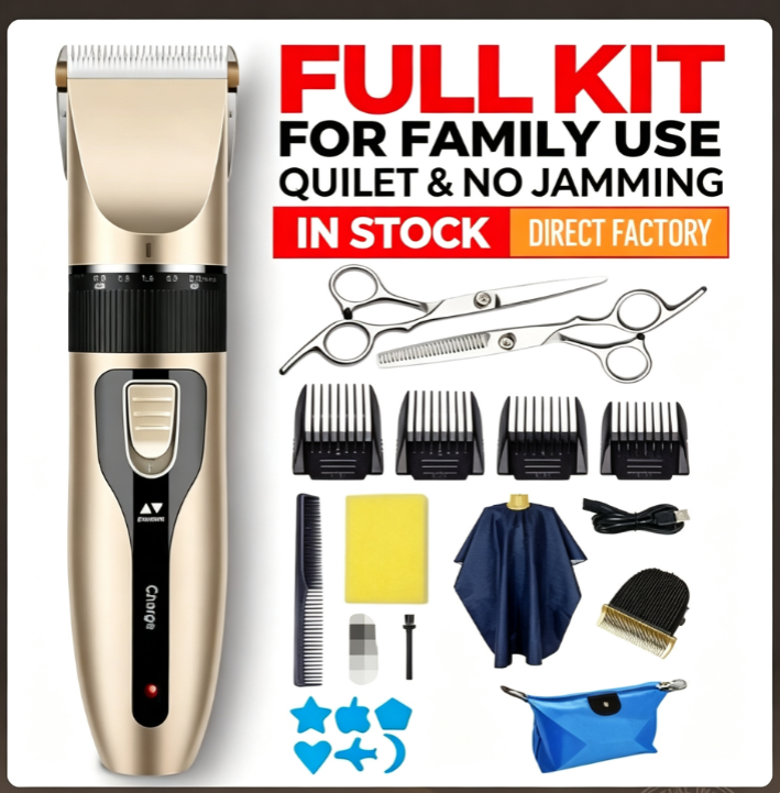 12-Piece Titanium-Ceramic Electric Hair Clipper Set—A Versatile Haircutting Kit That Makes Haircuts Easy Even for Beginners