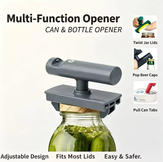 Freely Adjustable Effortless Cap Opener | 3-in-1 Multifunctional Bottle Opener for Home Use Gear-Driven · Adjustable Size | Easily Opens Screw Caps, Beer Caps, and Soda Cans