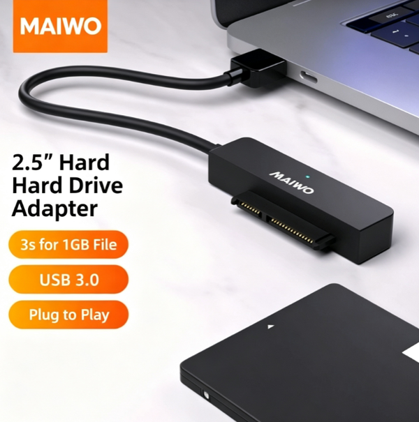 Transfers 1 GB in 3 Seconds USB 3.0 to SATA Adapter, 2.5-inch Hard Drive Adapter Cable, Laptop Hard Drive to External Hard Drive Adapter, MAIWO K104A, SATA to USB Cable, Easy Drive Cable, Transfers 1 GB in 3 Seconds