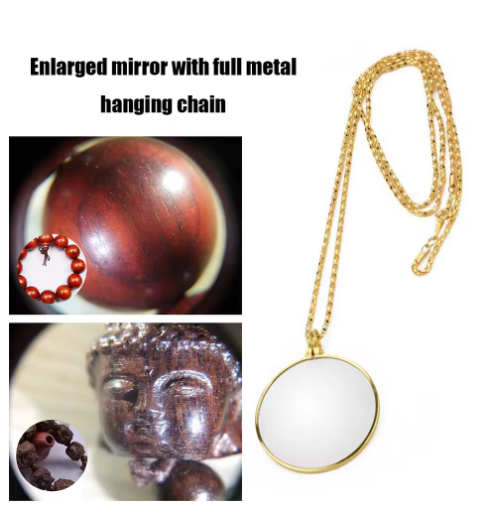 5X Necklace Magnifying Glass Metal Jewelry Loupe 5X Magnifier Optical Lens Necklace