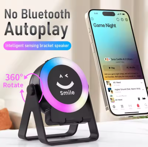 Phone Stand + Bluetooth Speaker + Sensing Technology + Color-Changing Ambient Lights — A 4-in-1 All-in-One Desktop Companion