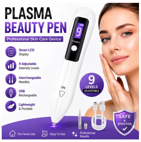 9 Gears Adjustable Plasma Spot and Mole Removal Pen LCD Digital Screen USB Charging Portable Facial Skin Care Kit with Interchangeable Needle Heads