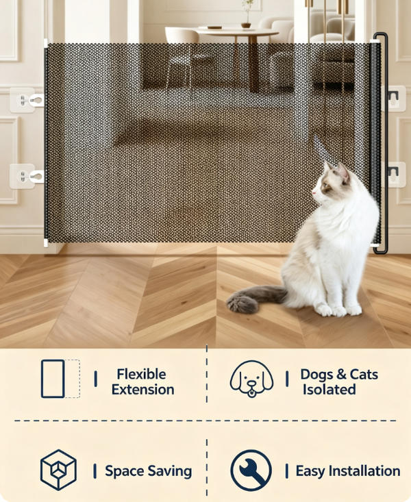 Drill-Free Retractable Pet Fence | Anti-Jump Partition Gate | Automatic Retractable Cat Barrier | Indoor Separation Gate for Cats and Dogs