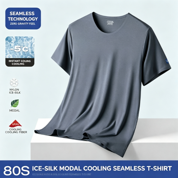 Premium Zero-Gravity Seamless Modal Men's Cooling Seamless T-Shirt | Nylon-Viscose Blend, Instantly Cools by 5°C, 80-Count Modal,Eco-Friendly DuPont Paper Envelope Packaging