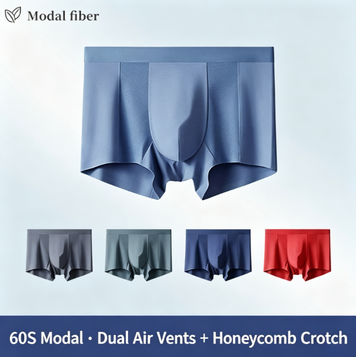 AAA-Grade 60S Modal Men's Underwear | Premium Luxury Fabric | Side-Ventilated, Breathable, Seamless Boxer Briefs | AAA-Grade Antibacterial and Bacteria-Inhibiting Boxer Briefs