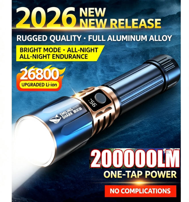 200000lumens M60 Laser Light Stepless Dimming Zoom Alloy Flashlight Built-in 4000mAh 26800 Rechargeable Battery Waterproof Super Bright Long Range