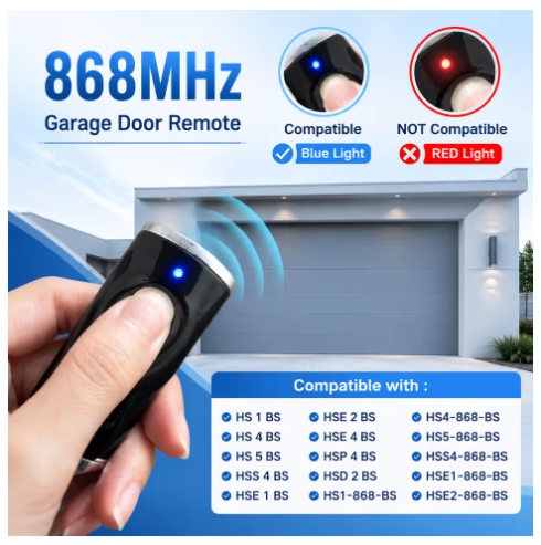 4-Button 868MHz Garage Door Clone Remote Control | Compatible with Hörmann HSE2-868-BS and the Entire BS Series of Blue-Button Remote Controls | Rolling Code Technology