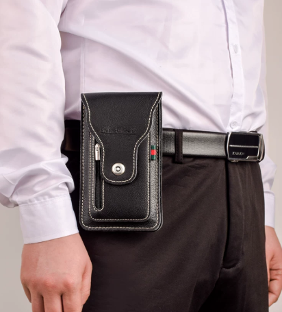 3-Layer Calfskin Phone Belt Waist Pouch Waterproof, Durable Phone Pouch with Multiple Compartments and Large Capacity 6.5-inch/7.2-inch Vertical Style