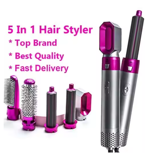 5-in-1 Auto Hair Wrap Hot Air Brush | Curling Iron & Straightener 2-in-1 | Negative Ion Hair Styler with Auto-Attract Technology