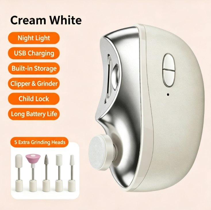 2 in 1 Automatic Electric Nail Clipper with 5 Buffing Heads for Children and Adults,Pinch Protection, USB Charging, and a Multifunctional Nail File and Nail Clipper