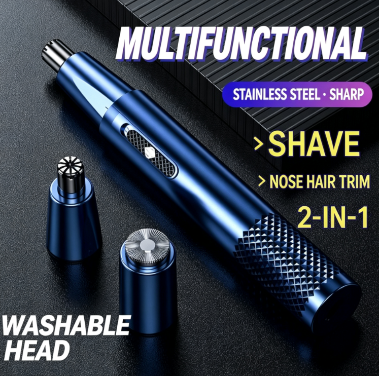 German Compact 2-in-1 Electric Nose Hair Trimmer and Shaver | Multi-functional, Stainless Steel Blades, Rechargeable and Portable Grooming Essential