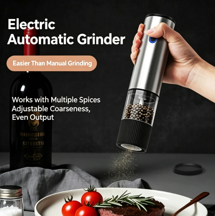 Electric Automatic Grinder with One-Touch Grinding Rechargeable, 5 Adjustable Grind Settings Versatile for All Occasions: Kitchen, Camping, and Barbecues