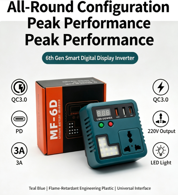 6th-Generation Makita 21V Lithium-Ion Inverter 100W | Pure Sine Wave 220V Output + QC3.0/PD Fast Charging + LED Strobe Light | Portable Power Station