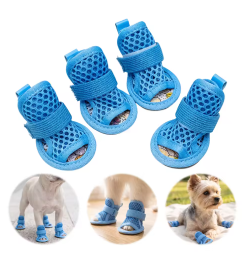 4PCS Mesh Breathable Dog Booties with Straps Puppy Outdoor Walking Boots Adjustable Puppy Paw Protectors for Small Dogs Such as Teddy, Bichon, and Pomeranian