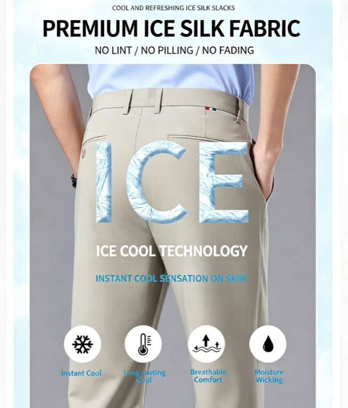 Men's Summer Ice-Silk and Mulberry Silk Casual Pants