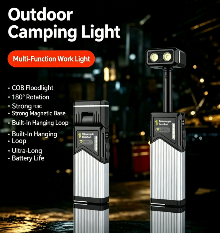 Extendable 180° Rotating Magnetic Work Light | High-Intensity, Long-Lasting Outdoor Camping Light with COB Flood Lighting | Automotive Repair Light