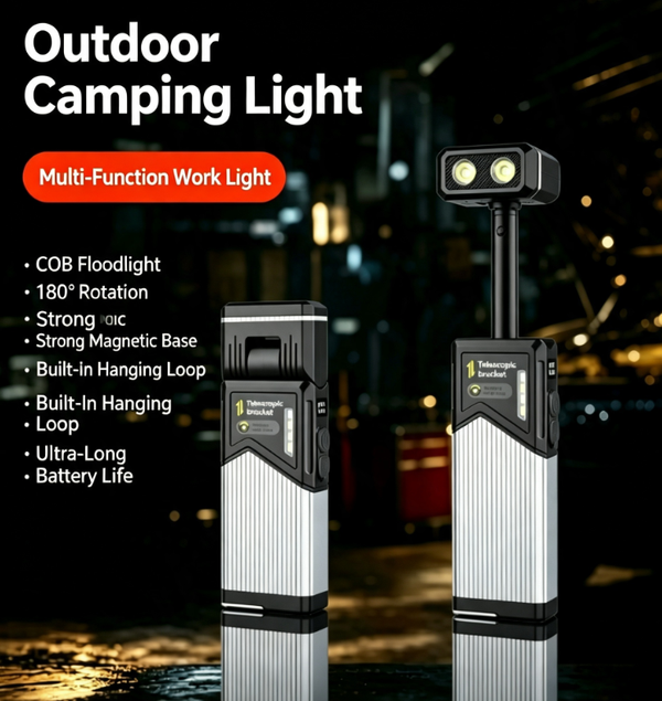 Extendable 180° Rotating Magnetic Work Light | High-Intensity, Long-Lasting Outdoor Camping Light with COB Flood Lighting | Automotive Repair Light