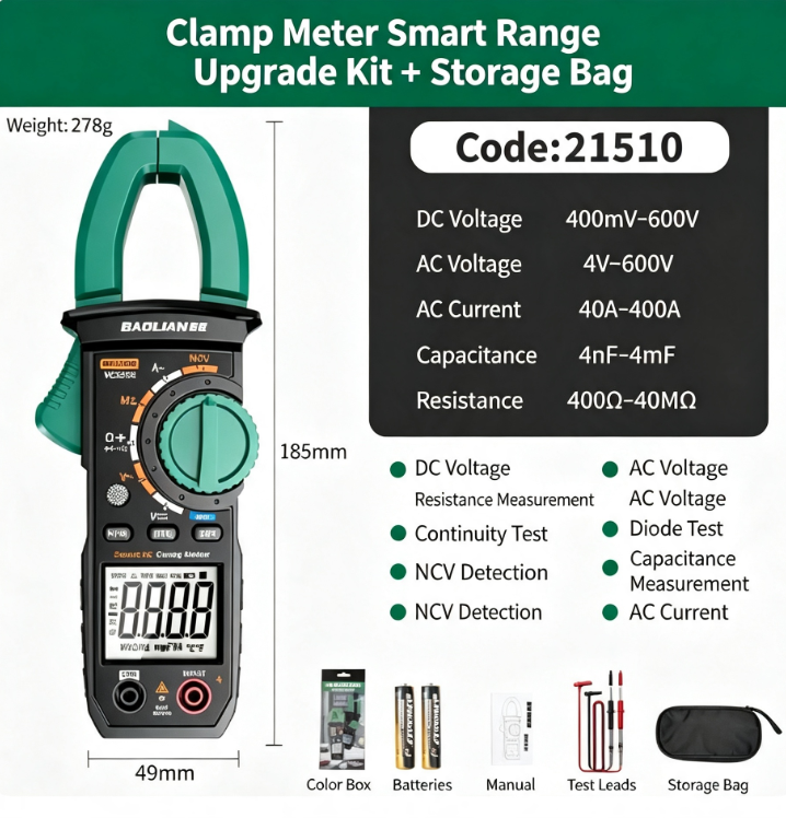 Smart Burn-Proof Clamp Meter — High-Precision Digital Clamp Meter, Fully Automatic Smart AC/DC Current Meter