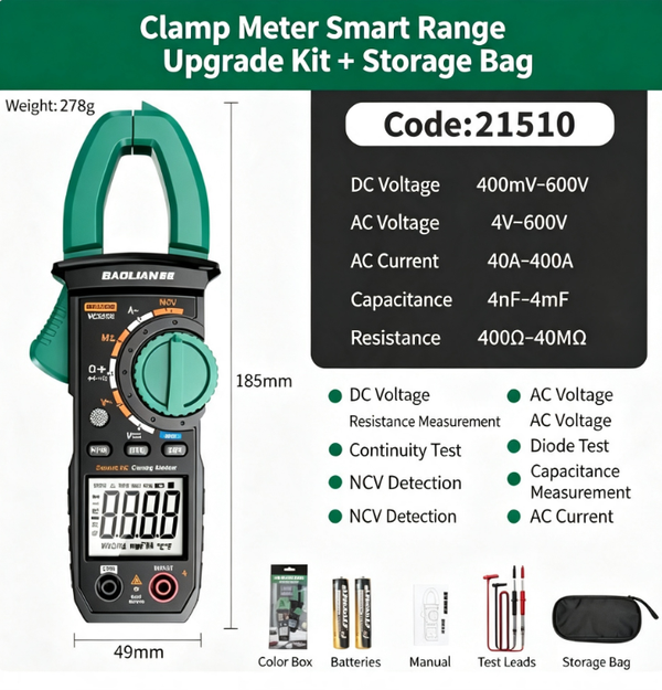 Smart Burn-Proof Clamp Meter — High-Precision Digital Clamp Meter, Fully Automatic Smart AC/DC Current Meter