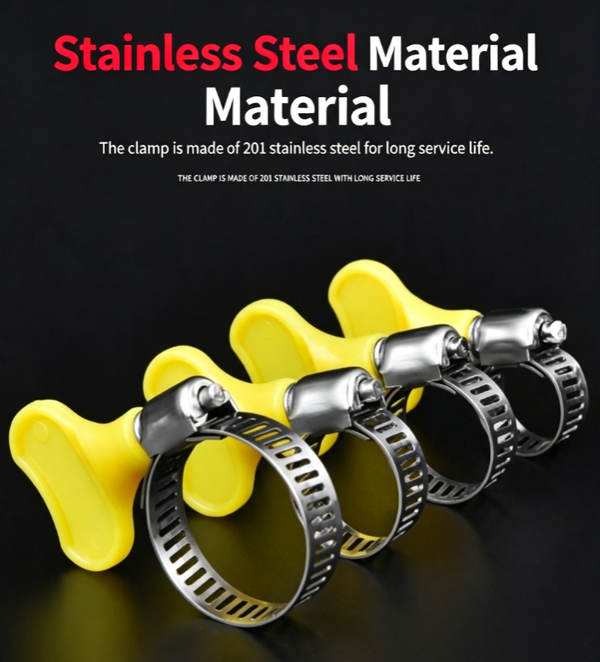 5Pcs Hand-Tightening Hose Clamps, Water Pipe and Air Pipe Hose Clamps, 201 Stainless Steel Handle-Type Hose Clamps—Available in Multiple Sizes from 8 to 51 mm