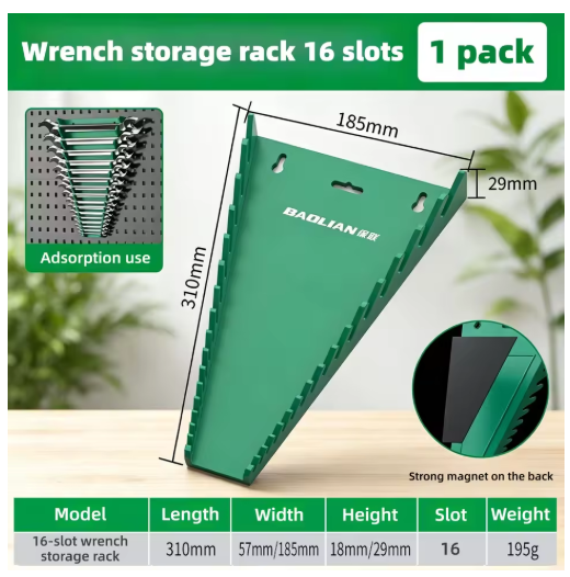 16-Slot Wrench Storage Rack | Magnetic Wall-Mounted Open-End Wrench Holder | Ultimate Tool Storage Solution | Designed for Workshops, Garages, and Auto Repair Shops
