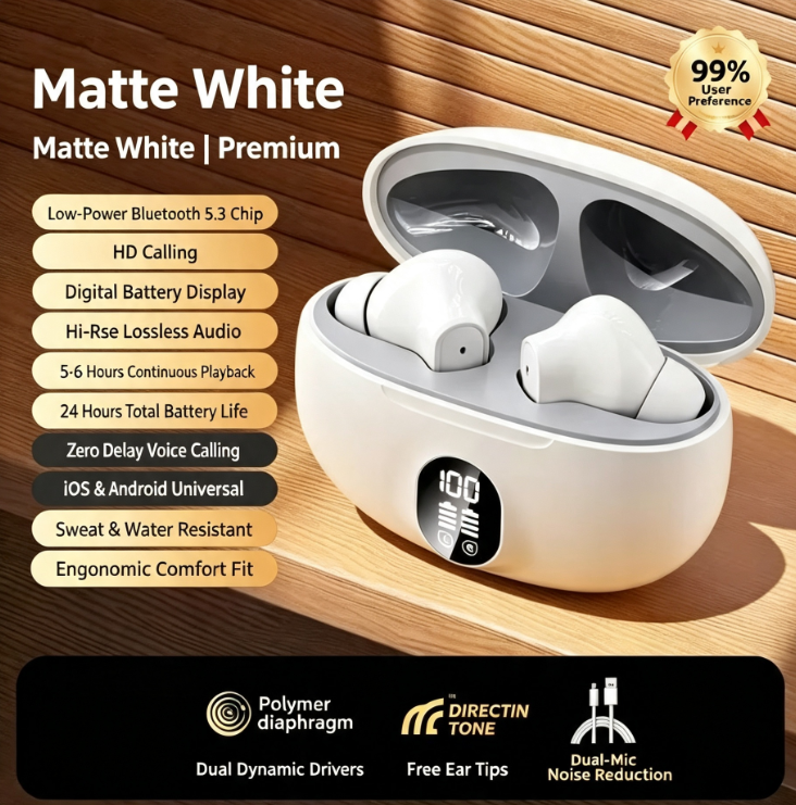 Digital-Display Wireless TWS Earbuds | Bluetooth 5.3 with Zero-Perceived Latency · Hi-Res Lossless Audio · 24-Hour Total Battery Life