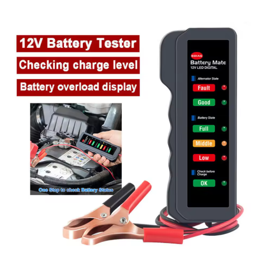 12V Auto Battery Tester Digital Vehicle Battery Testing Device 6 LED Display Battery Monitoring Device for Car Motorcycle Trucks