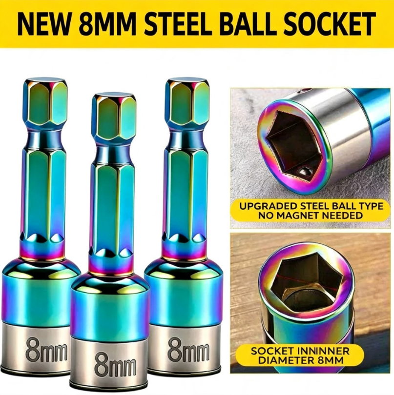 3Pcs 8mm High-Hardness Hex-Shank Dovetail Screw Socket | Ball-Bearing Socket Bit | Non-Magnetic Ball-Bearing Latch Design | Socket Bit for Drill-Point Screws
