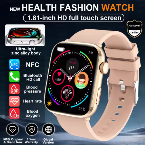 New Smart Health Sports Watch | 1.85" HD Screen | NFC Access Control | Bluetooth Call | Blood Pressure & Oxygen Monitor | IP68 Waterproof | Long Battery Life