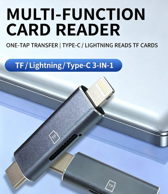 iPhone 3 in 1 Card Reader Type-C Lightning TF 5Gbps High-Speed OTG Adapter