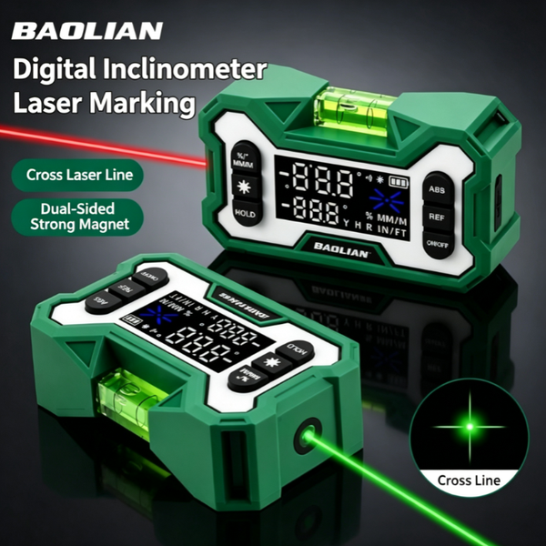 Cross-Line Laser Digital Inclinometer | Dual-Axis Measurement + Cross-Line Marking + Strong Magnetic Attachment | High-Precision Electronic Level