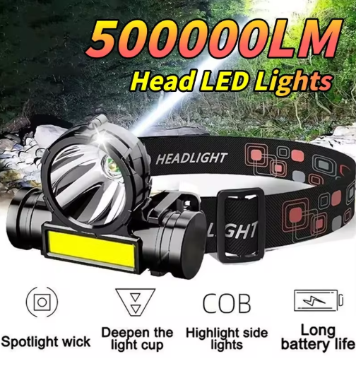 P900 Dual Light Source LED+COB Rechargeable Headlamp | Long Battery Life USB Mining Work Light | Waterproof Head-Mounted Spotlight