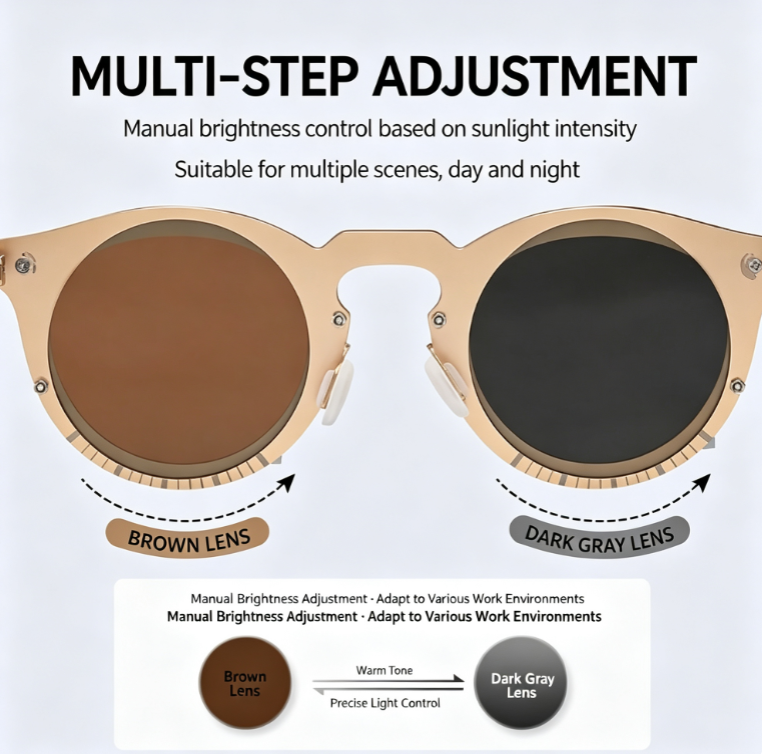 Adjustable ND Polarized Sunglasses | Manual Twist-to-Change Lenses | UV400 Protection | Retro Round-Frame Stainless Steel Sunglasses