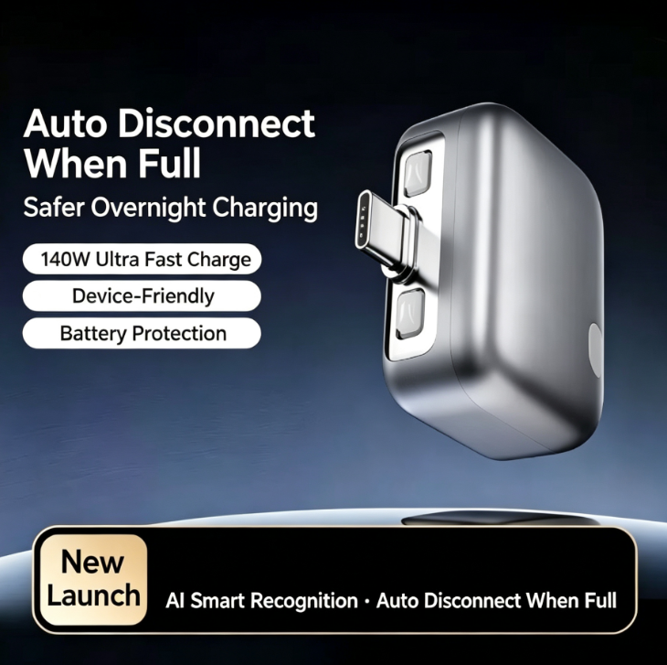 Auto Power-Off Charging Protector | AI Smart Full-Charge Disconnect | 140W Fast Charge Adapter for iPhone Android Tablet