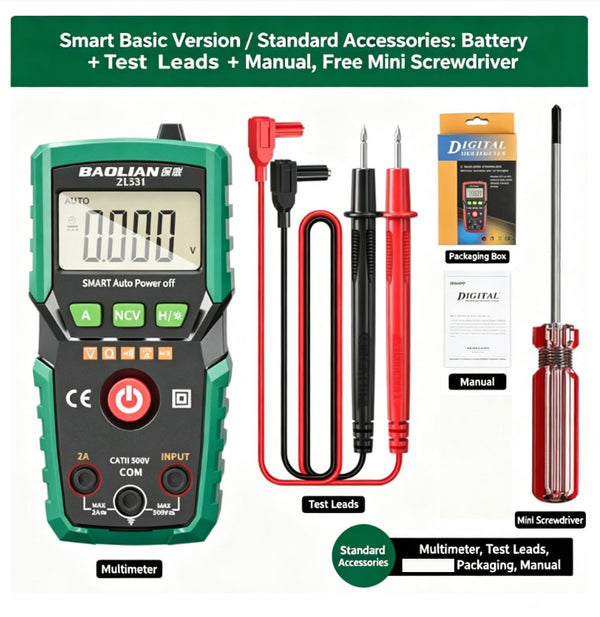 High-Precision NCV Non-Contact Voltage Detection with Fully Automatic Recognition—Multimeter Designed for Electricians
