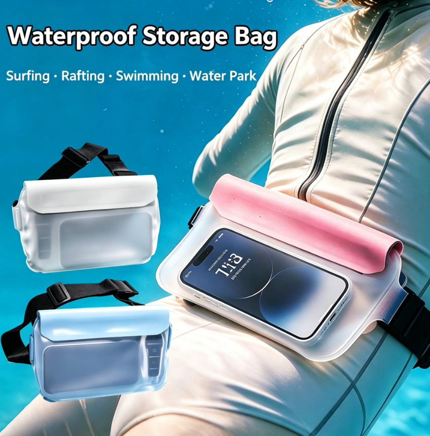 Professional Outdoor Waterproof Waist Pouch | IPX8-Rated Waterproof Phone Pouch | Large-Capacity, Padded Touchscreen Waist Pouch | Essential for Swimming, Diving, and the Beach | Frosted Semi-Transparent Multifunctional Storage Pouch