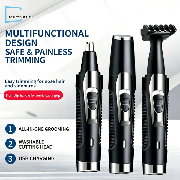 2-in-1 Electric Nose Hair Trimmer for Men – Rechargeable Sideburns & Ear Hair Trimmer, USB Charging, Washable Heads, Painless Rotary Blade Grooming Kit