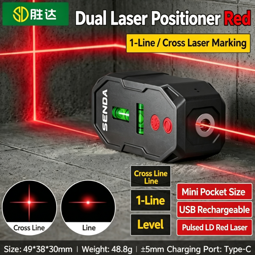 Mini Dual-Laser Leveling Device | High-Precision Red/Green Crosshair and Straight Line Markers