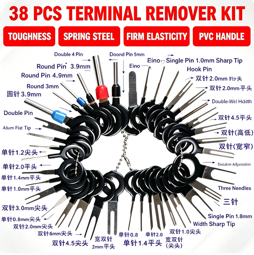 38Pcs Set Terminal Removal Tool Kit | Automotive Pin Extractor Set for Car/Motorcycle/Electric Vehicle Wiring Harness Connector Repair