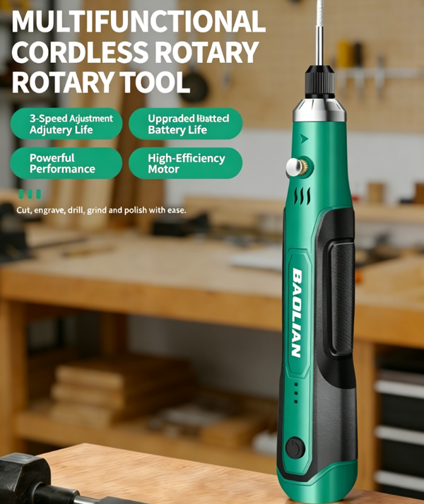 Lithium-Ion 3-Speed Electric Grinder | Compact Handheld Electric Grinder | Tool for Polishing and Drilling Jade and Wood Carvings | USB-Rechargeable and Mains-Powered