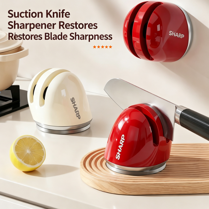 Mini Suction Cup 3-Second Quick Knife Sharpener with Dual Grooves | Tungsten Steel V-Shaped Dual Grooves for Quick Sharpening | Wall-Mounted and Countertop Dual-Use