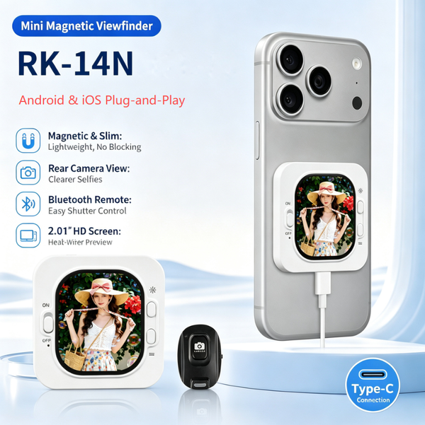 Mini Magnetic Screen Mirroring Device | Rear Camera Selfie Monitor | Wired, Zero Latency | Bluetooth Remote Shutter | 2.01-inch IPS HD Screen | Android & iOS Plug-and-Play
