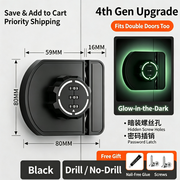 4th-Generation Combination Lock | Drill-Free Lock for Two-Door Cabinets | Zinc Alloy Security Lock | Locks for Shoe Cabinets, Wardrobes, and Kitchen Cabinets