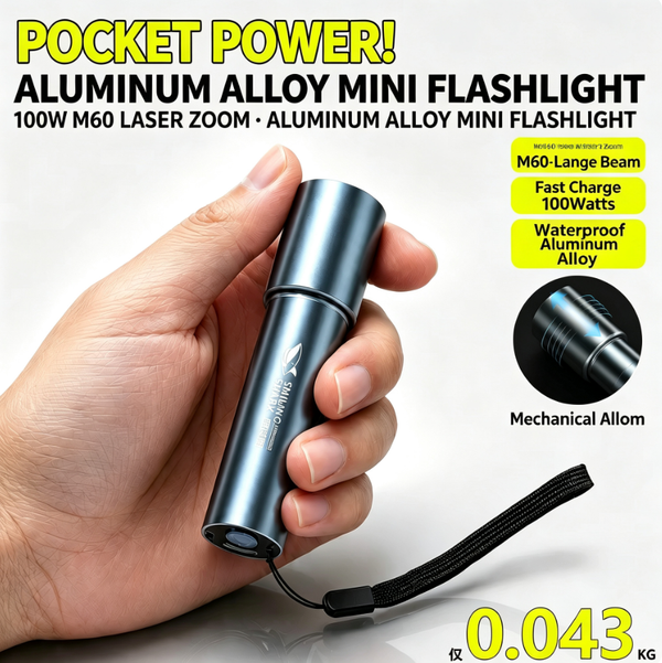 Mini Aluminum Alloy 100Watts M60 Laser Zoom Flashlight | Mechanical Zoom, High-Intensity Long-Range Beam | USB Fast Charging | Waterproof and Shock-Resistant EDC Pocket Flashlight